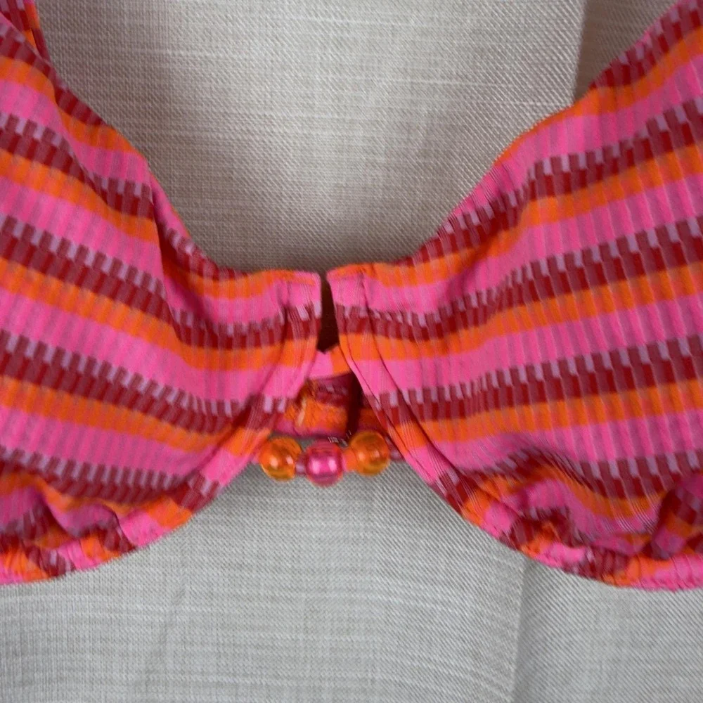 Wild Fable Bikini Top Juniors XL Pink Stripe‎ Underwire Removable Pads Beaded